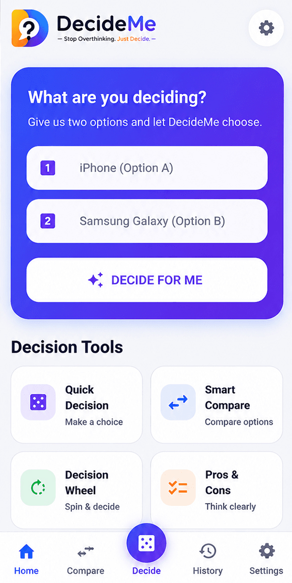 DecideMe decision making app